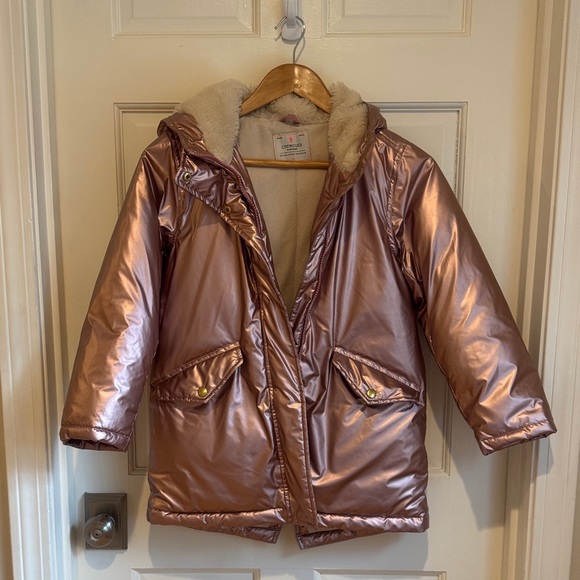J. Crew rose gold Girls' metallic fishtail parka with PrimaLoft. Size M